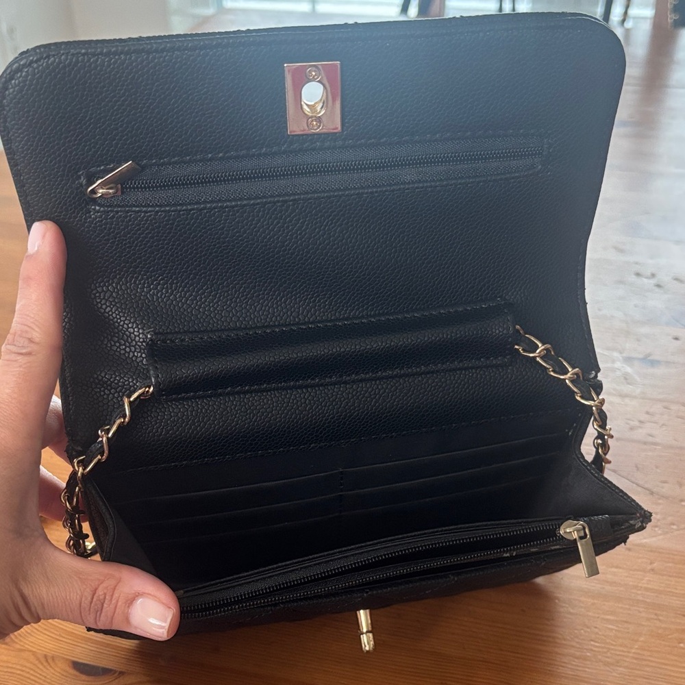 Black Crossbody Bag with Gold Chain - Picture 2 of 3